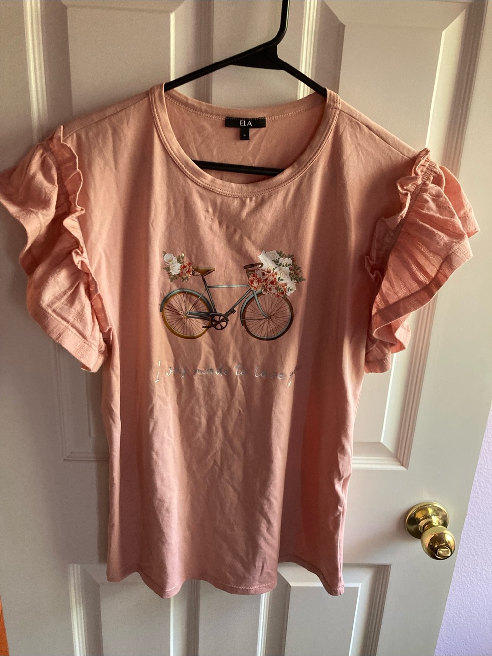 Ella Pink Ruffle-Sleeve Bicycle Graphic Top